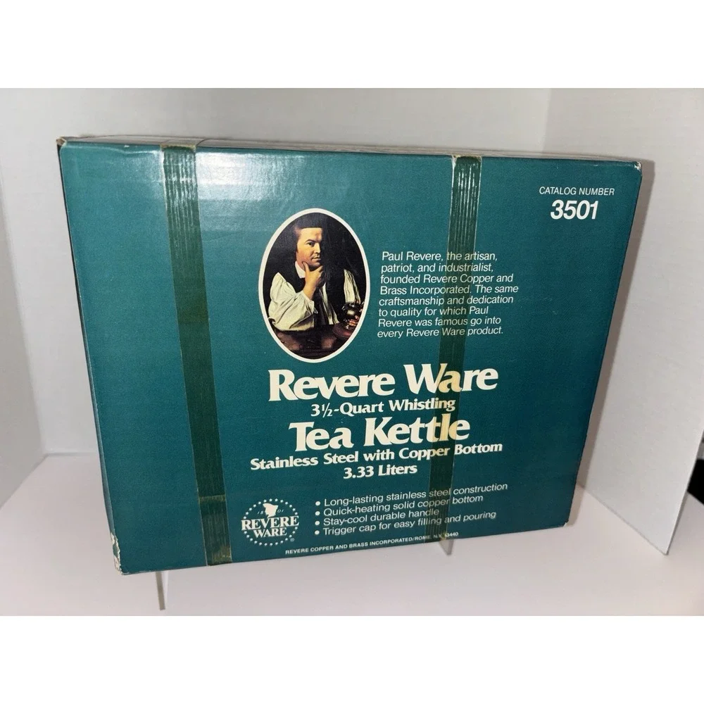 Revere Ware Tea Kettle Pot 3.5 Qt. 3501 NIB NOS Stainless Copper Whistling